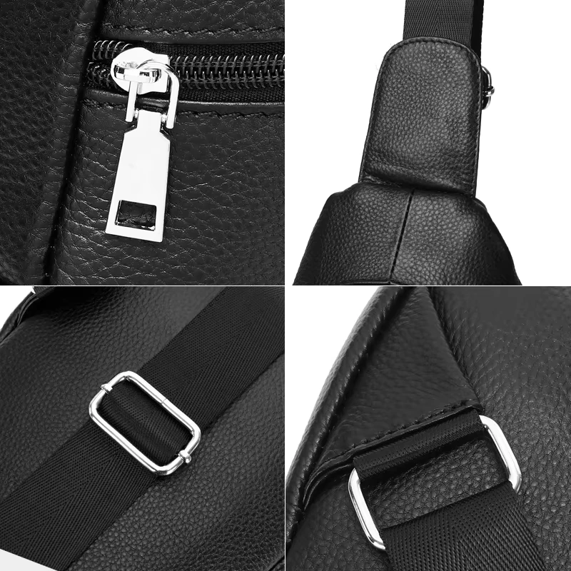 Sac à bandoulière en cuir véritable pour hommes, sacoche de poitrine de bonne qualité, sacs à bandoulière décontractés en cuir de vache