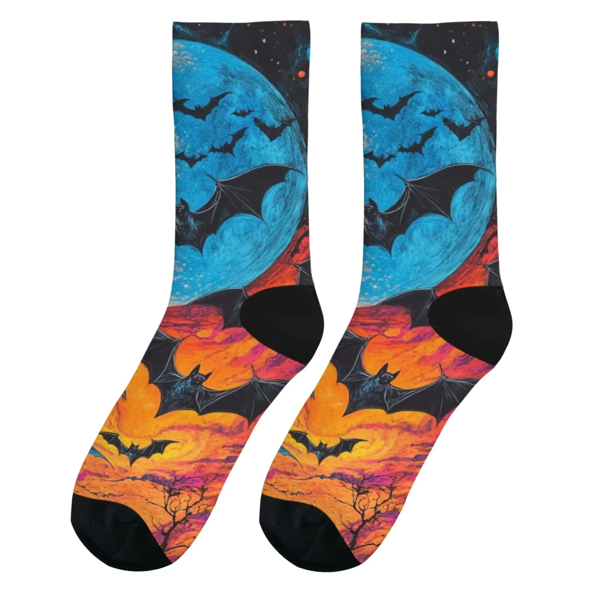 Misterioso lua morcego meias casuais retro moda confortável meias masculinas macio elástico respirável antiderrapante todas as estações novidade presente
