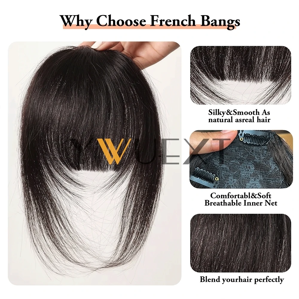 Frangia bionda per capelli umani 3 clip in nero con frangia taglio smussato Pezzo di capelli con frangia bionda nera naturale 8" Clip nelle estensioni dei capelli