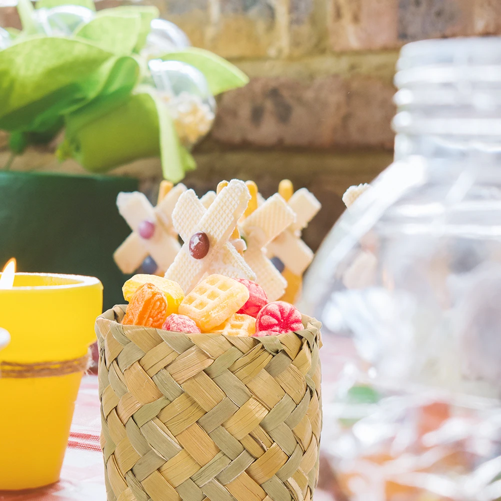 

10pcs Storage Baskets Woven Gift Box Small Organizer Rustic Snack Container Gift Packaging Basket Desktop Straw Lightweight