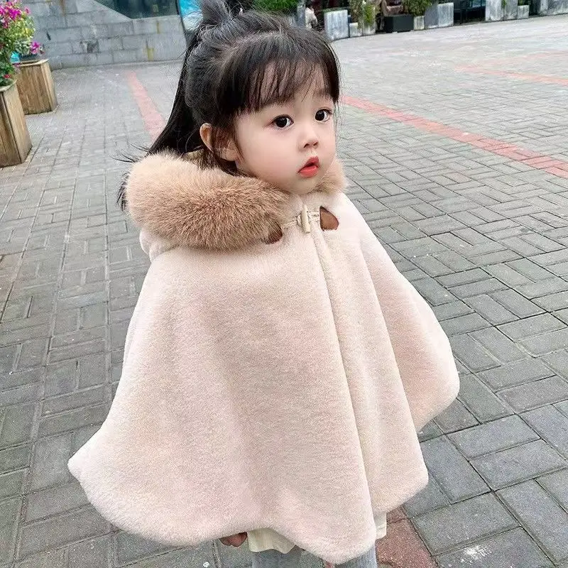 New Girl's Shawl Cloak Baby's Fur Coat Thickened Children's Fur Top Stylish And Stylish Outerwear