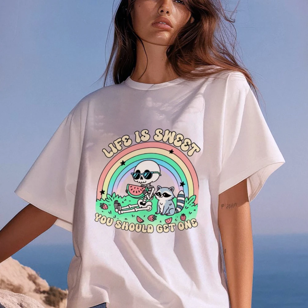 Life Is Good You Should Get One Shirt Funny Skull Cat Shirt Cute Skeleton Shirt Women Motivation Shirt
