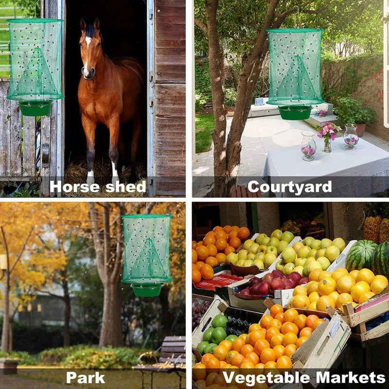 8PCS Ranch Fly Traps - Reusable Fly Traps With Bait-Tray Outdoor Indoor Hanging, Stable Horse Fly Catcher Cage