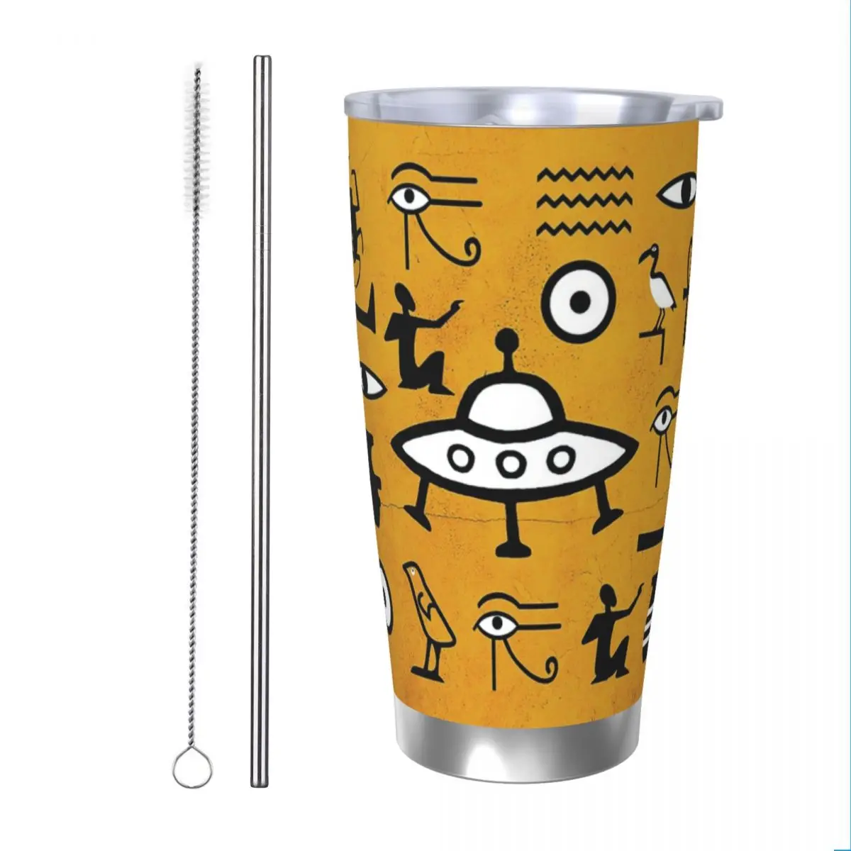 Deja Vu 2 Insulated Tumbler with Straws Lid Egyptian Aztec Mayan Alien Stainless Steel Thermal Mug Portable Car Bottle Cup, 20oz