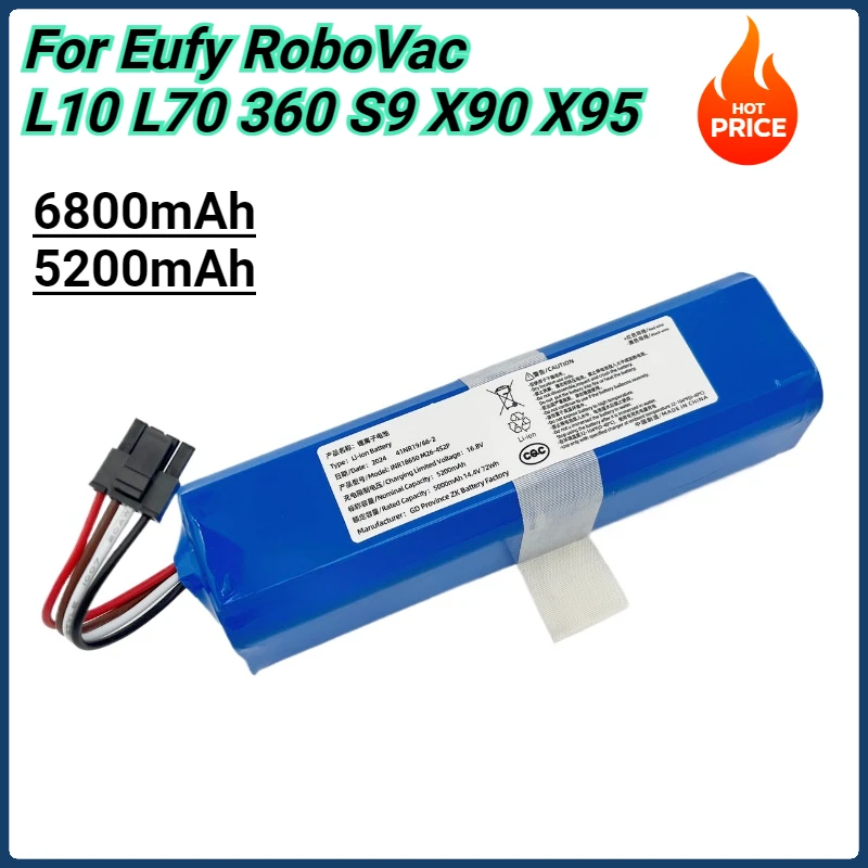 

6800mAh/5200mAh High Capacity Battery for Eufy RoboVac Vacuum Cleaner L10 L70 360 S9 X90 X95 Cleaning Robot Battery