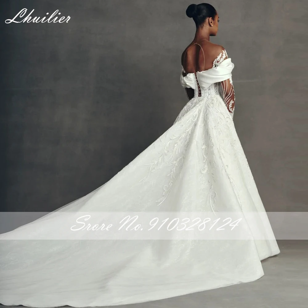 Lhuilier Customized 2 Pieces Lace Mermaid Wedding Dresses Beaded Bridal Gown with Detachable Train