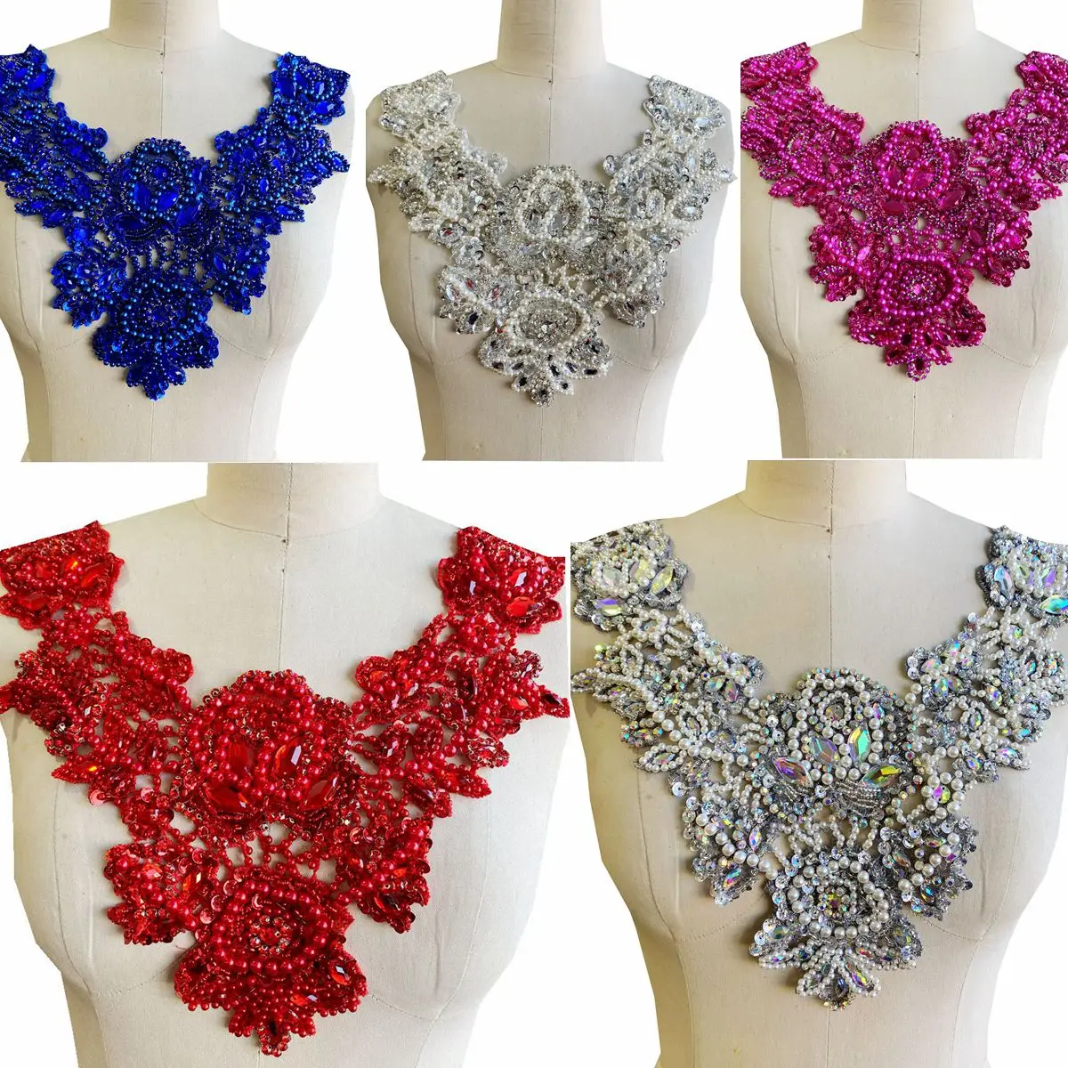 Luxury O Neck Evening Dress Fabric Beading Tulle Apparel Decoration Diamond Rhinestone Appliqued Prom Gown Material