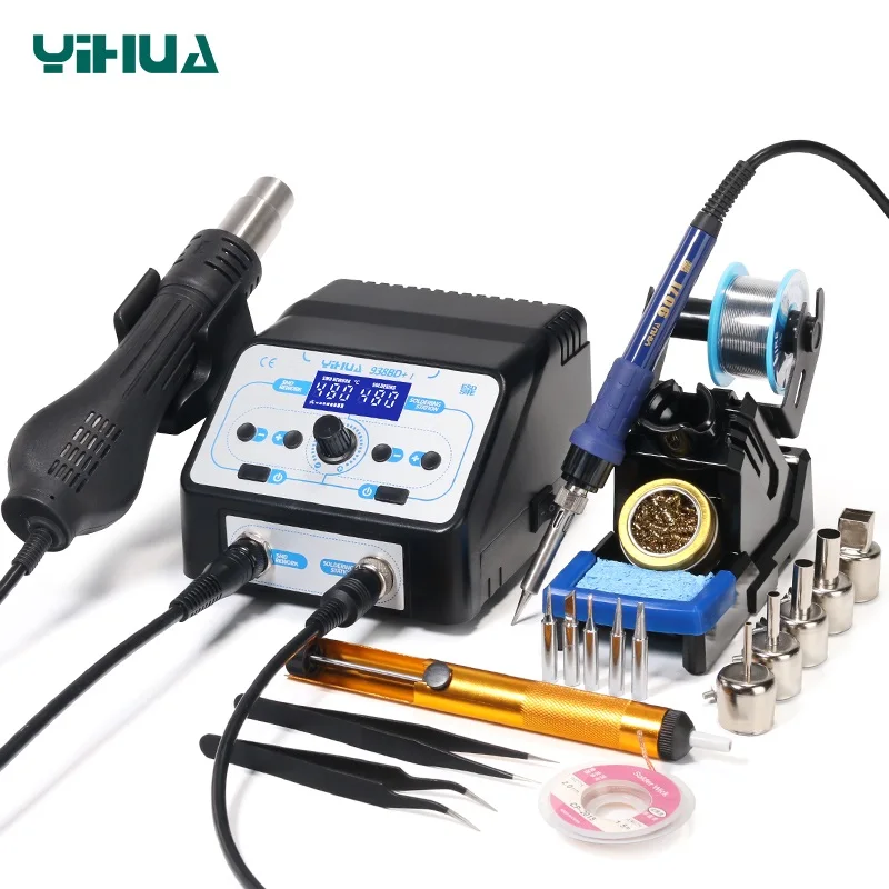 

YIHUA 938BD+-I 750W Soldering Iron Station Declined Display SMD Rework Station LCD Welding Station Hot Air Gun Soldering Station