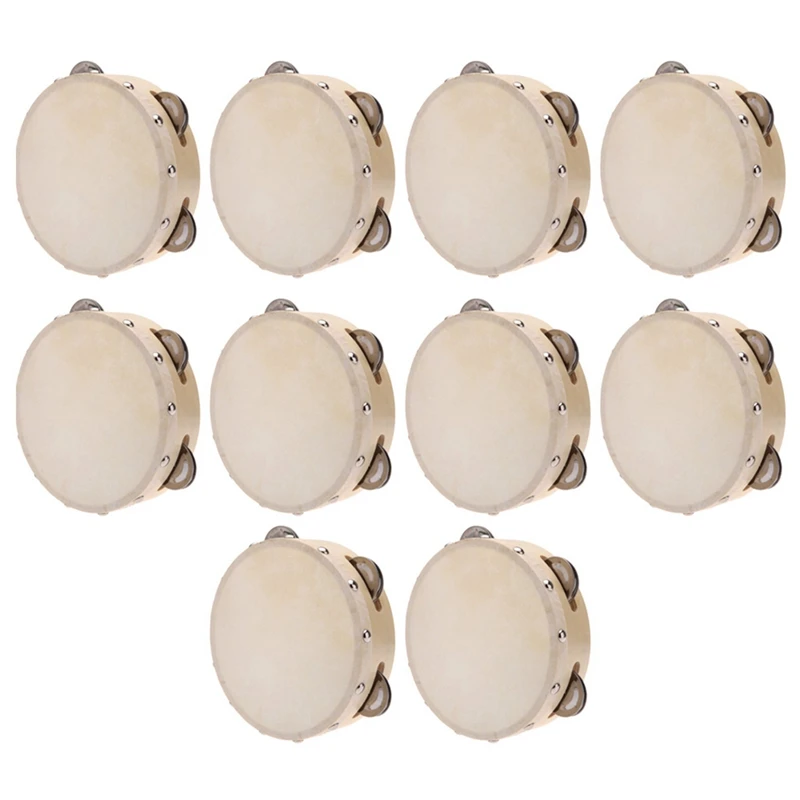 

10X 6In Hand Held Tambourine Drum Bell Metal Jingles Percussion Musical Toy For KTV Party Kids Games