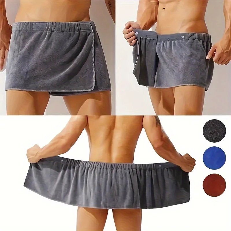 1 PC Men's Ultra-Soft Microfiber Bath Towel Wrap - Solid Color Shorts for Gym, Spa, Beach, Camping, Bathroom - Quick Dry