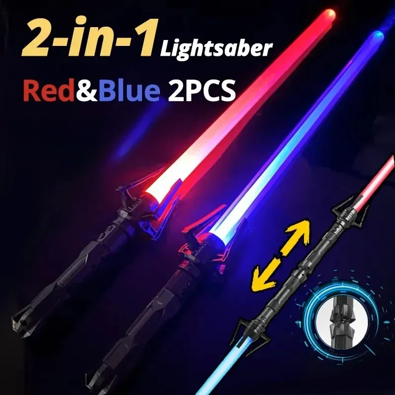 2 in 1 Laser Sword Lightsaber Red and Blue Double Saber Rave Transformation Children Cosplay Weapon Toy Party Glow Swords