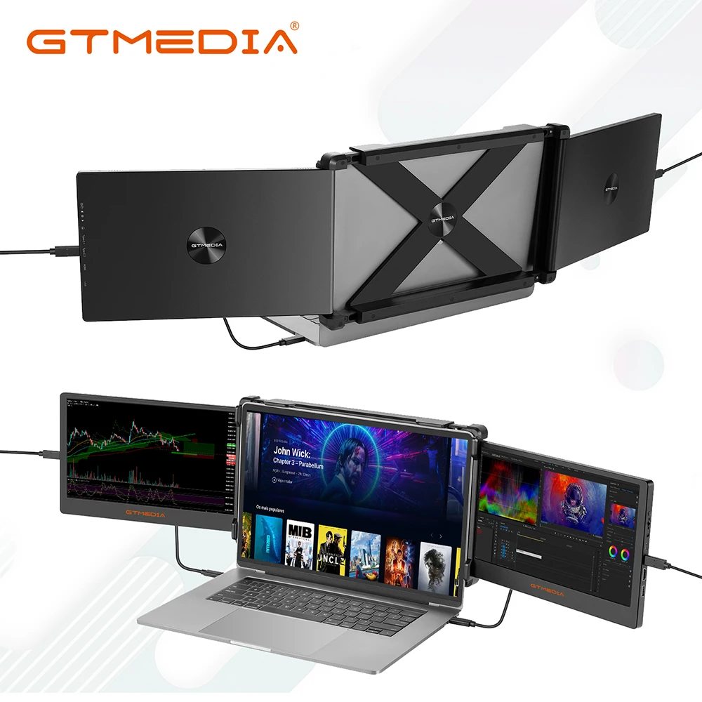 GTMEDIA MATE X Triple 2.5k 144Hz Laptop Screen Extender Dual 11.6 inch FOPO 1080P LCD monitors portable Tri screen