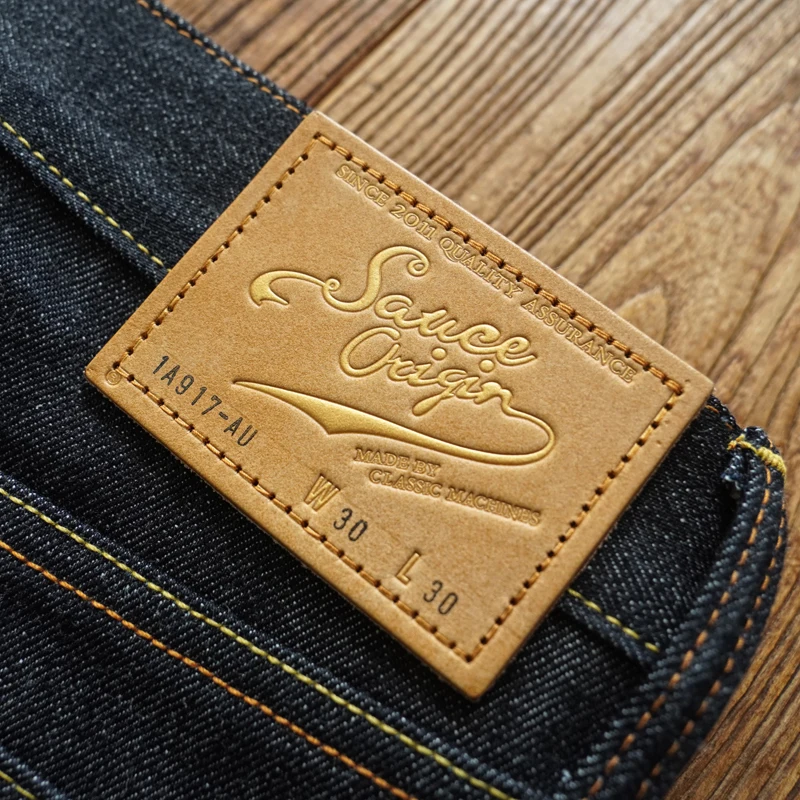 SAUCE ORIGIN 917XX جينز رجالي Selvedge Denim جينز للرجال زر فضي فضفاض مناسب يدويًا 15 أونصة #5