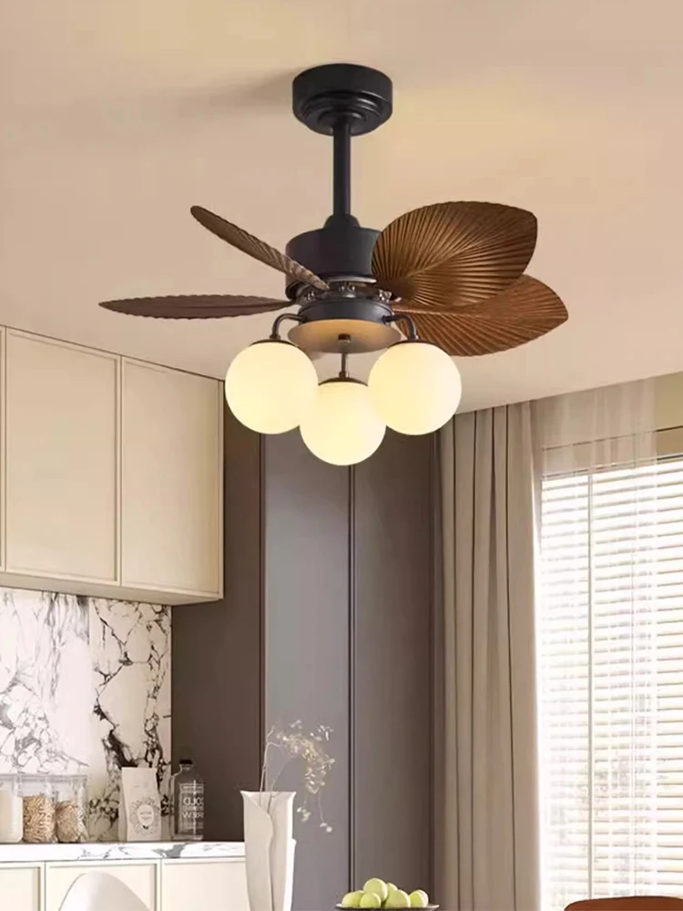 

Потолочный вентилятор-люстра в стиле Mid-Century с LED-подсветкой в форме бананового листа, со стеклянным плафоном и пультом ДУ, для столовой, спальни, кухни, умный вентилятор-светильник