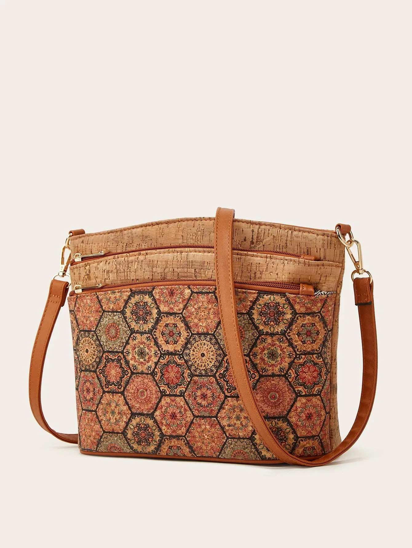 Vintage Retro Chic Kraft Paper Medium Size Side Bag Women Multi-pockets Casual Boho Gypsy Hippie Ibzia Ethnic Shoulder Side Bag