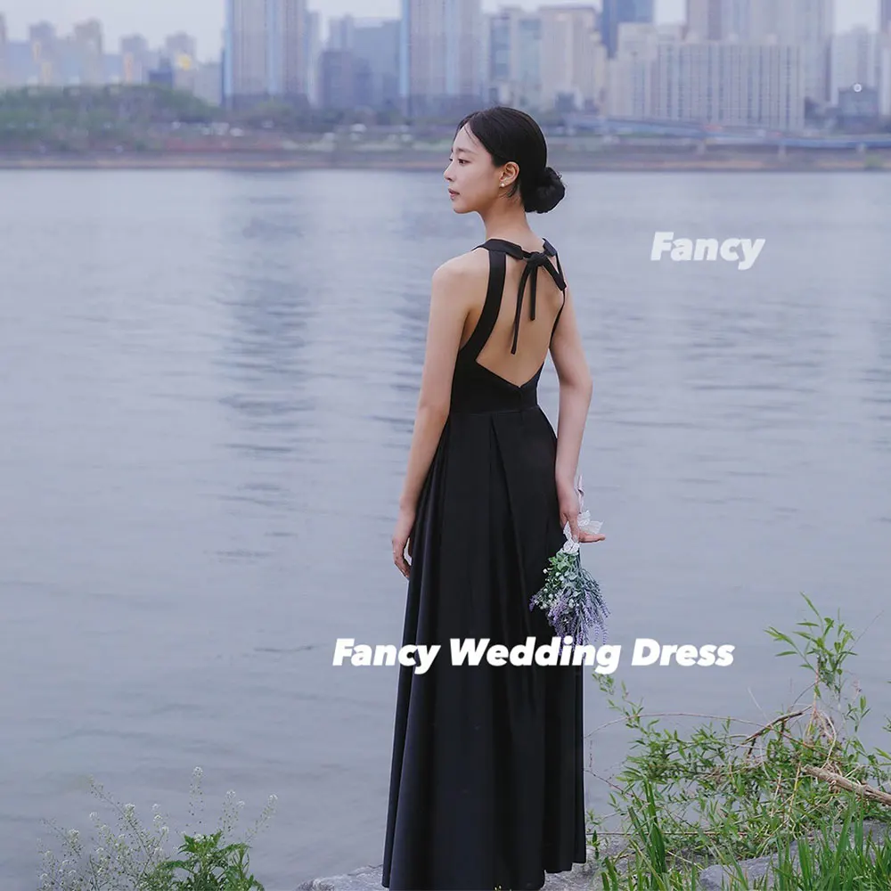 Fancy Simple O Neck Wedding Dress Korea Photo Shoot A Line Soft Satin Bridal Gown Sleeveless Backless Zip Customized