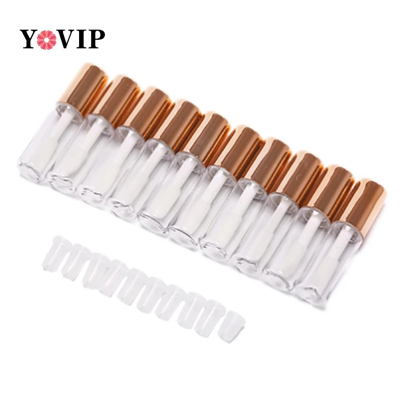 10pc 1.2ML Gold Empty Lip Gloss Tube,DIY Plastic Elegant Liquid Lipstick Container,Round mini lipgloss sample bottle Black