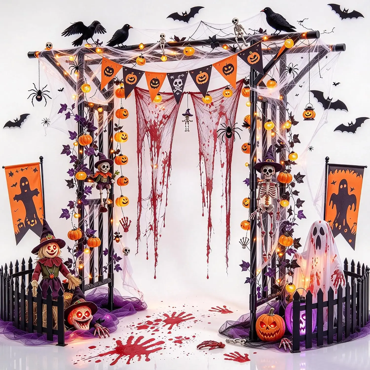 Halloween Outdoor Decoration Metal Garden Arbor Archway, 78.7 in L x 85.4 in H
