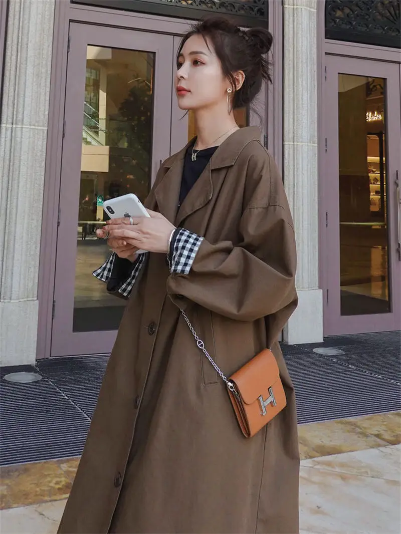 Windbreaker Coat Women\'s Mid Length 2023 Spring Wear New Korean Version Loose Suit Collar Single Breasted Trench Outerwear Z1613