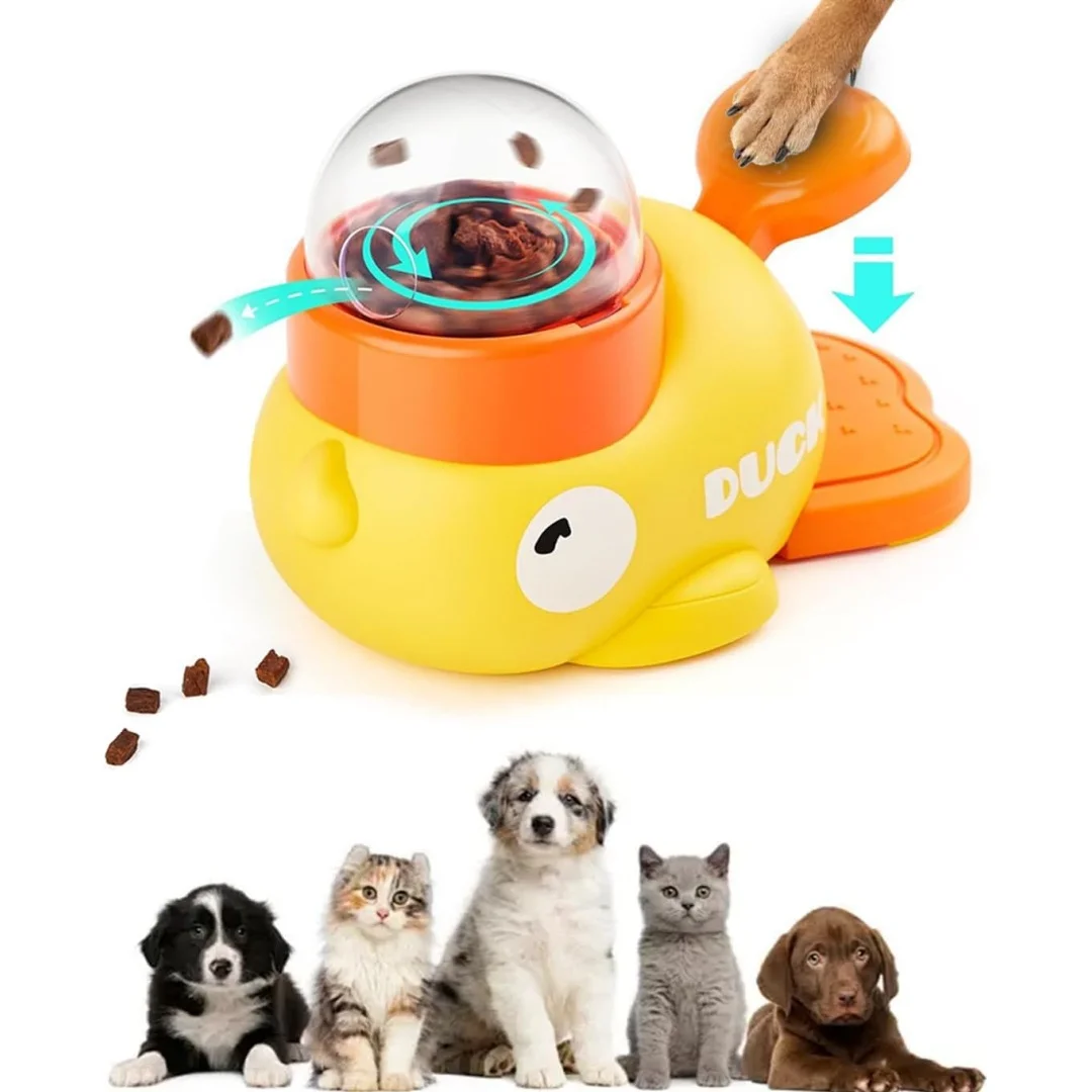 Interactive dog snack distribution toys, cute duck slow feeders, and cat food puzzle toys，durable intelligence training pet toys