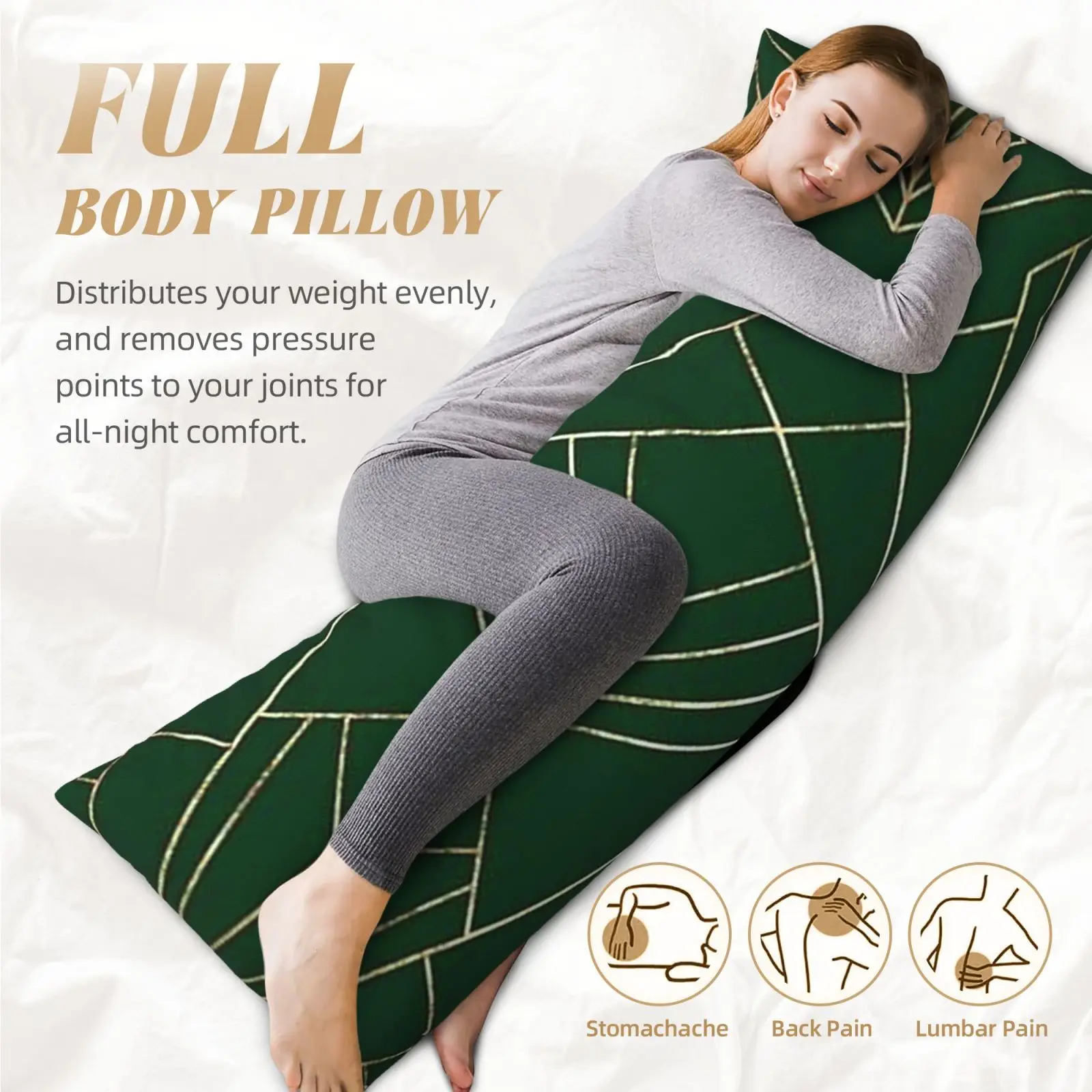 1 Ultra-Soft Body Pillow, 50.8x137.16 cm Art Decor Green Double-Sided Print, Breathable & Comfortable for Side/Back and Stomach