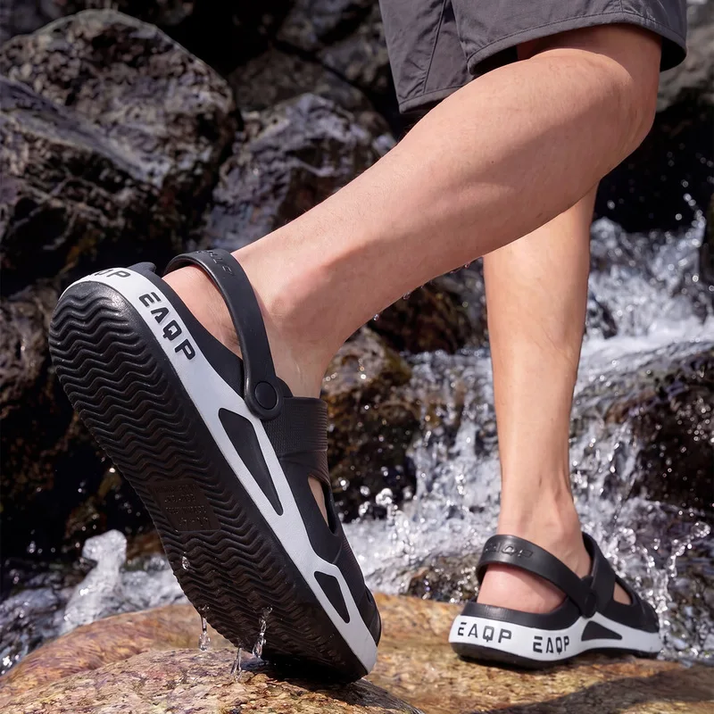 Sandales d'eau confortables à semelle épaisse et bout fermé pour hommes, printemps-été, pour intérieur, extérieur, plage, sabots décontractés, chaussures quotidiennes