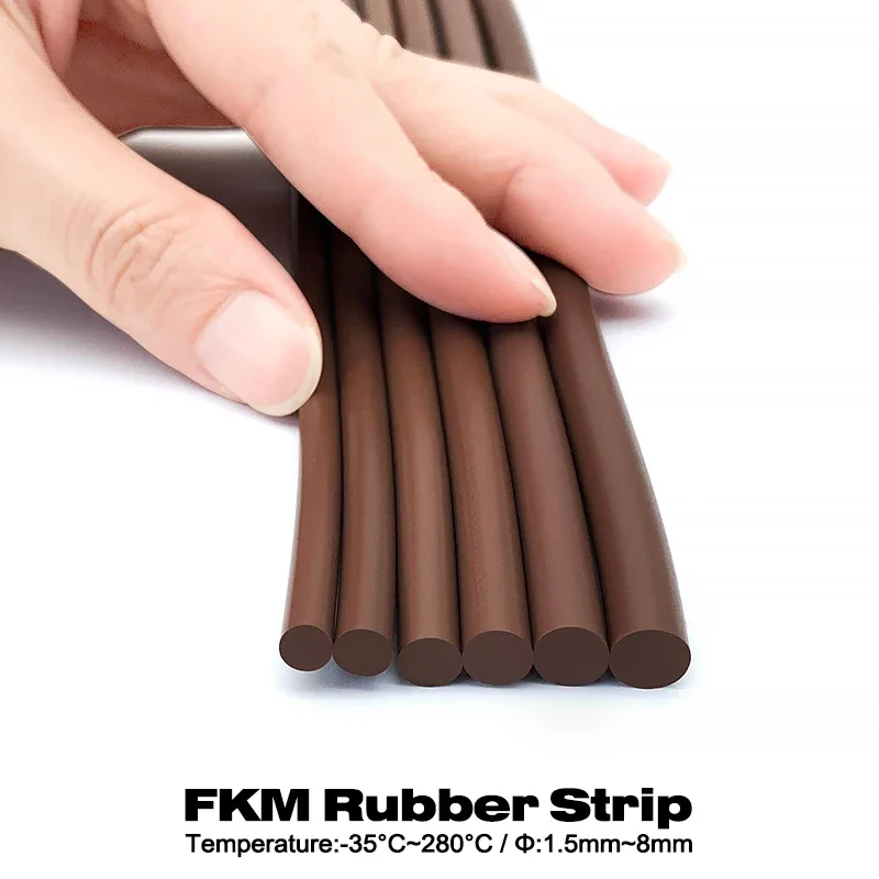 

Dia 1.8~8mm Vitons FKM Rubber Strip High Temperature Corrosion Resistance Brown Fluororubber Sealing Solid Round Strip 1-10M