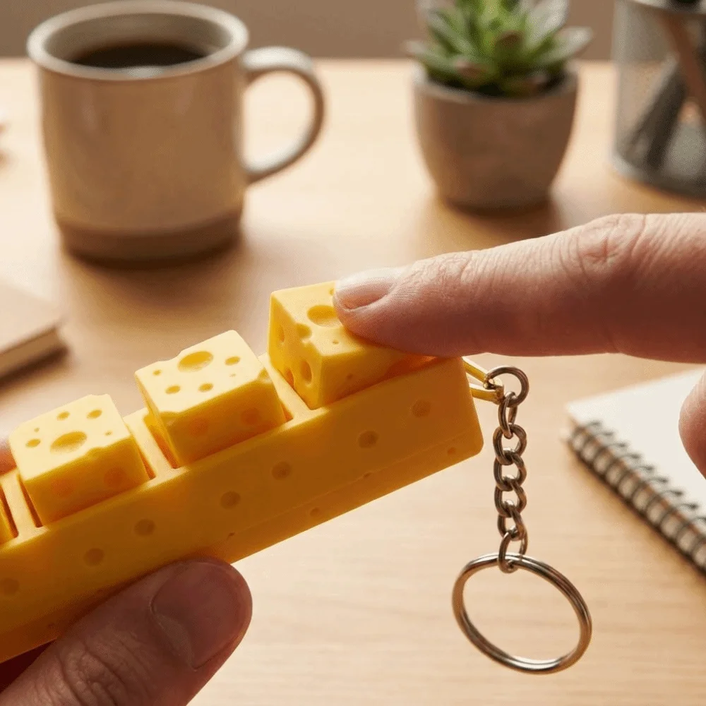 Lovely Cheese Shape Cheese Clicker Fidget Keychain Clicking Sound Lightweight Material Mini Keyboard Decompression Button