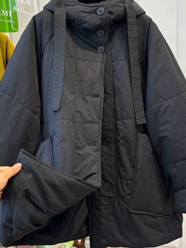 

Loose Fit Hooded Mid-Length Jaet Thiened Warm Cotton Coat Faionable All-Match Sle for Men And Women in Winter