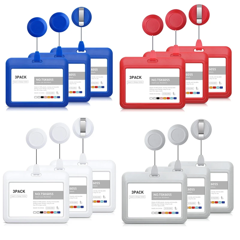 

Выдвижные держатели для бейджей, пластиковый раздвижной держатель для бейджей с выдвижными зажимами для бейджей, 3 горизонтальных пакета