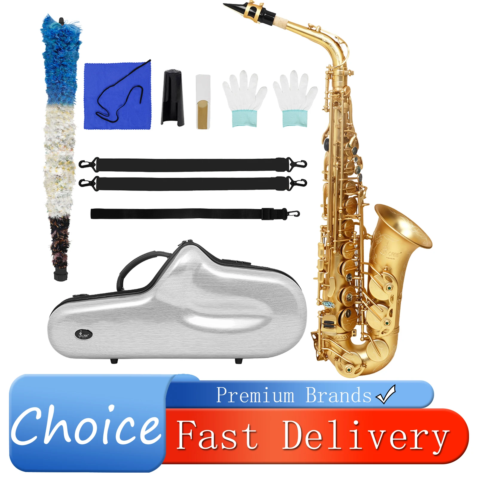 SLADE Alto Saxophone Eb Gold Hand-carved Alto Sax Brushed Brass Clarinet Beginner Sax Woodwinds Musical Instruments With Parts