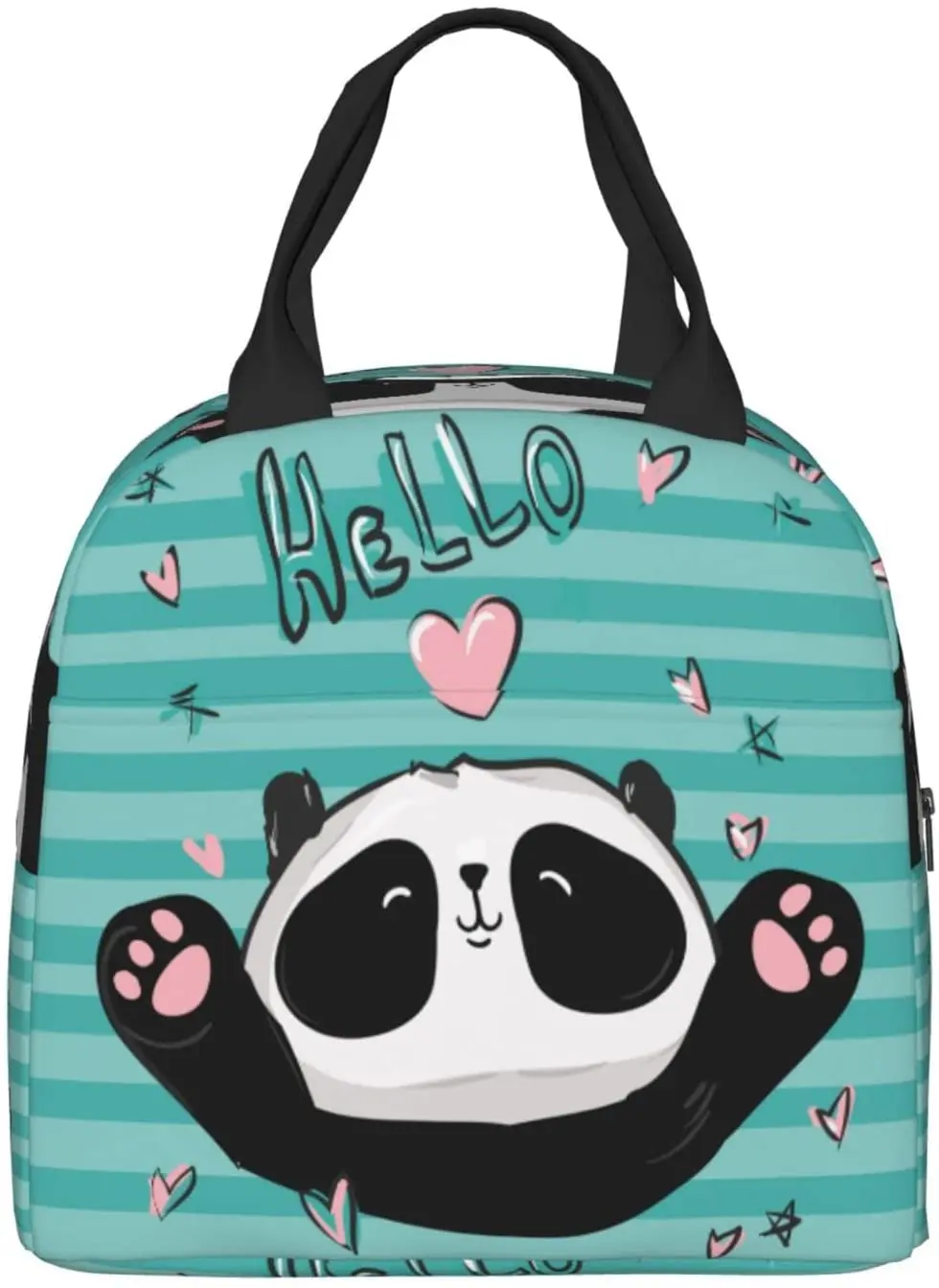 Hallo Panda Lunch-Box Isoliert Mittagessen Taschen für Kinder Frauen Mehrweg Mittagessen Tote Taschen, perfekt für Schule/Camping/Strand/Reise