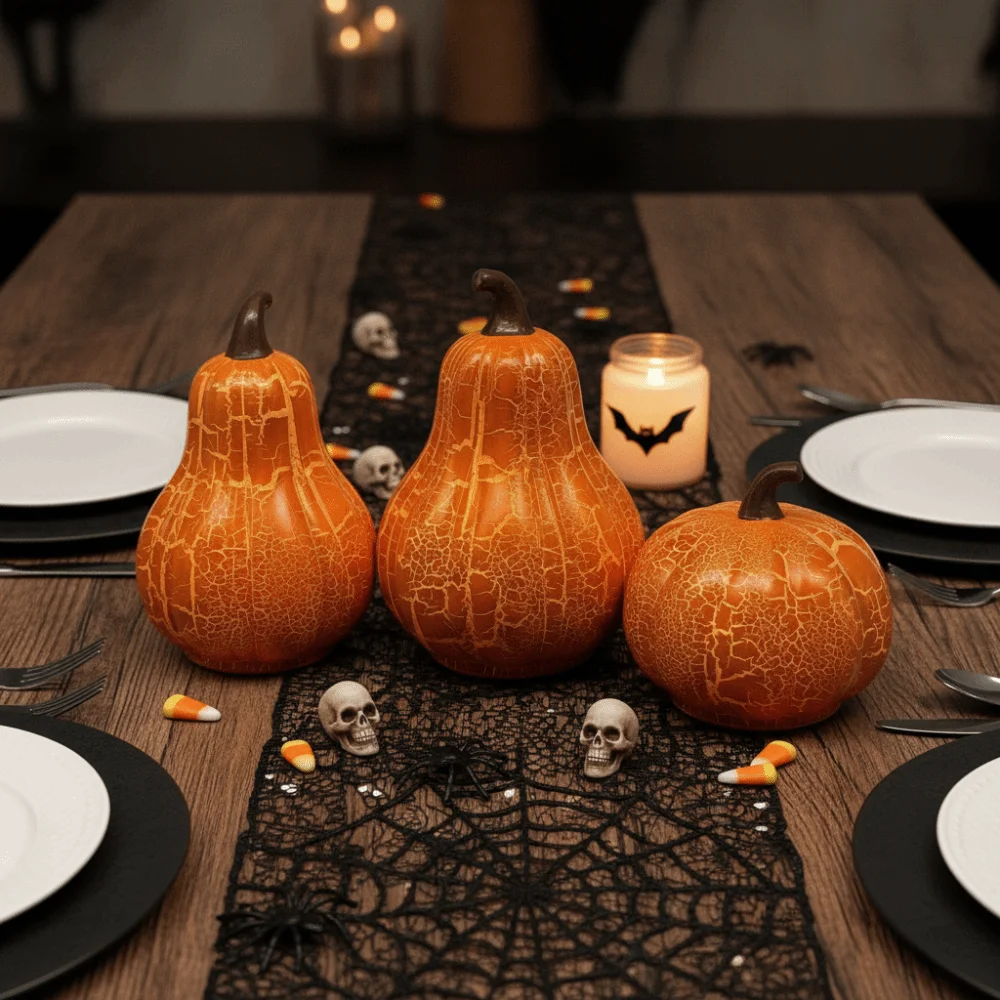 Surface Crack Design Halloween LED Pumpkin Light Simulated Decorative Table Pumpkin Ornament Glowing Halloween Pumpkin Lamp