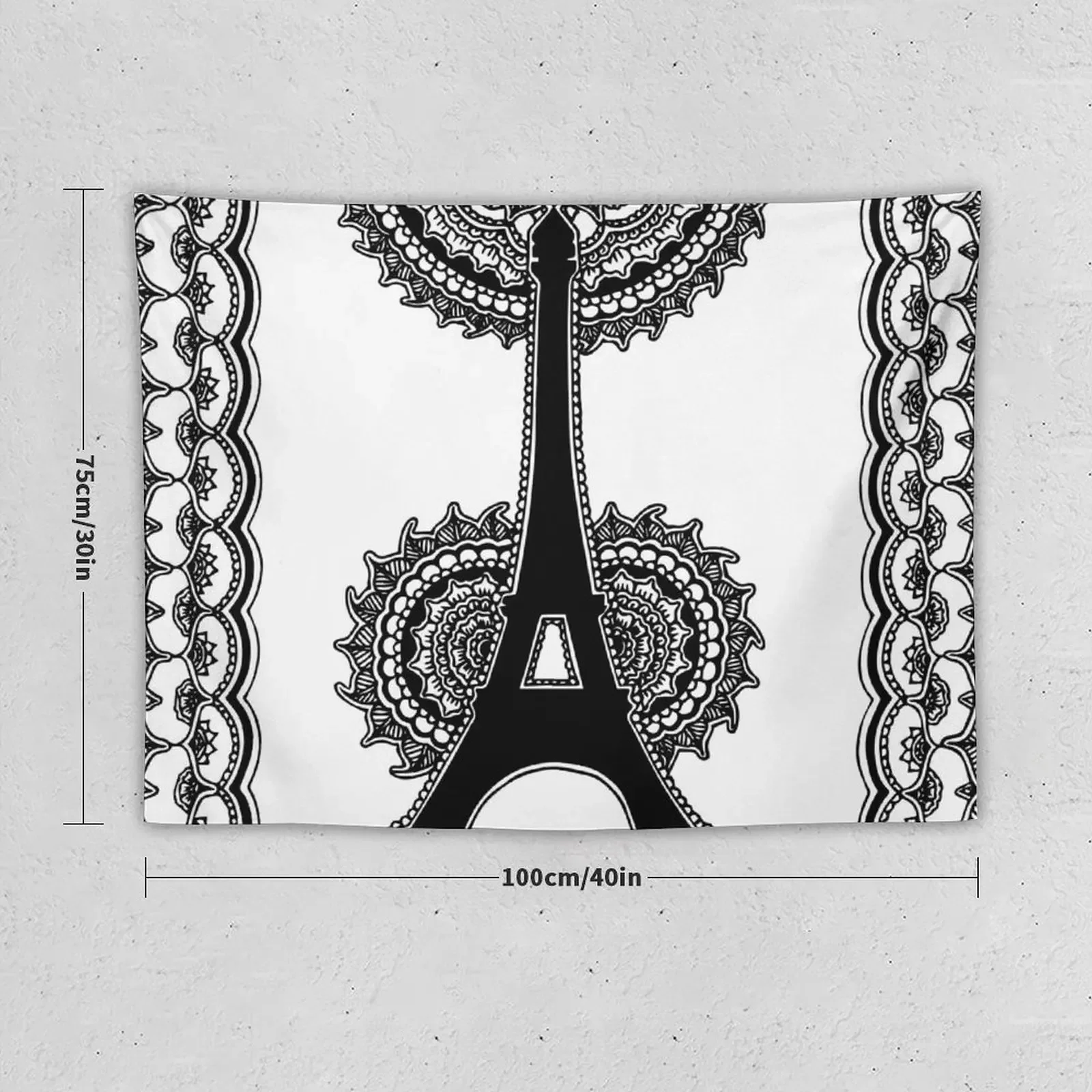 Henna Eiffel Tower || Paris || Black and White || Travel Abstract Tapestry Decorations For Room Wall Art Carpet Wall Tapestry