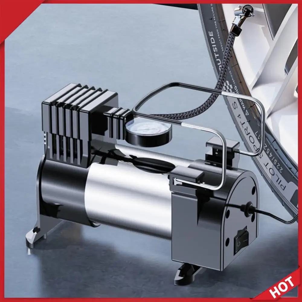 

12V Car Tire Pump with Pressure Gauge Mini Air Compressor Cylinder Power System Heavy Duty Deluxe Portable Metal Air Compressor