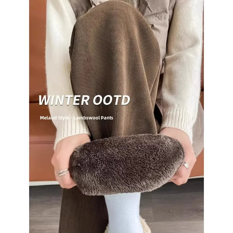 

Мужские зимние теплые брюки из очень плотного овечьего вельвета, прямого кроя, широкие, модные, для повседневной носки