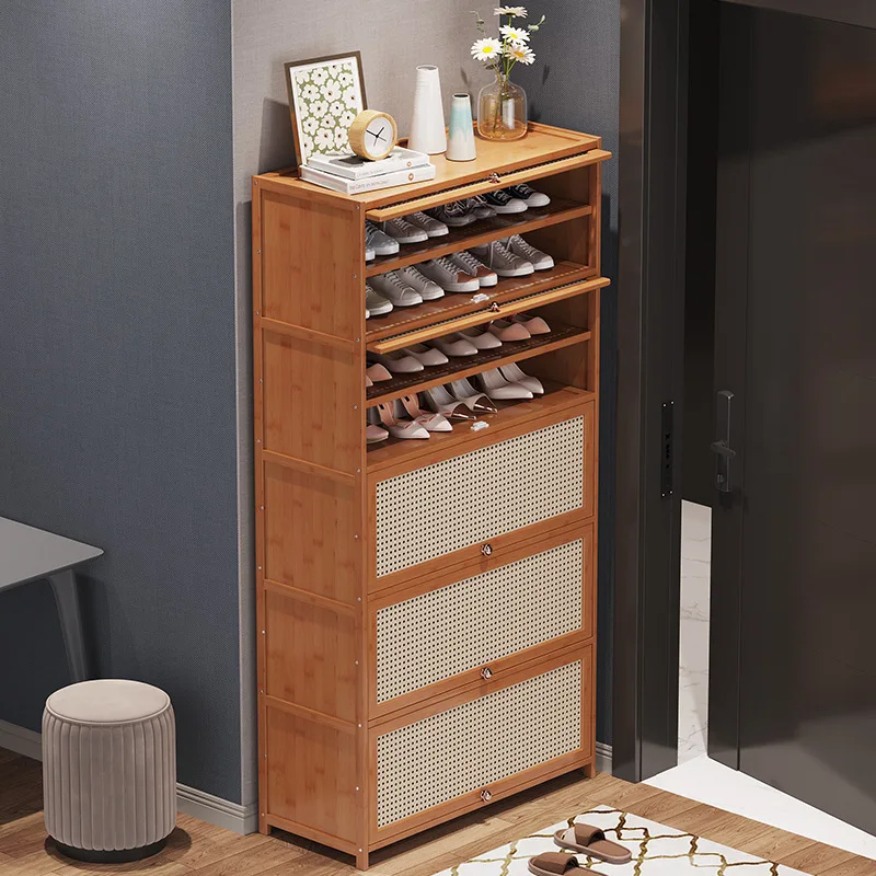 Shoe cabinet household solid wood living room door new tipping bucket porch cabinet home dust storage cabinet shoe rack