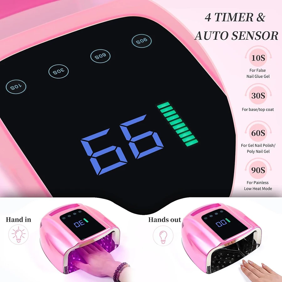 Dual Light Source Rechargeable Nail Lamp with Mirror Bottom Cordless Gel Polish Dryer Pedicure Machine Wireless Nail UV LED Lamp