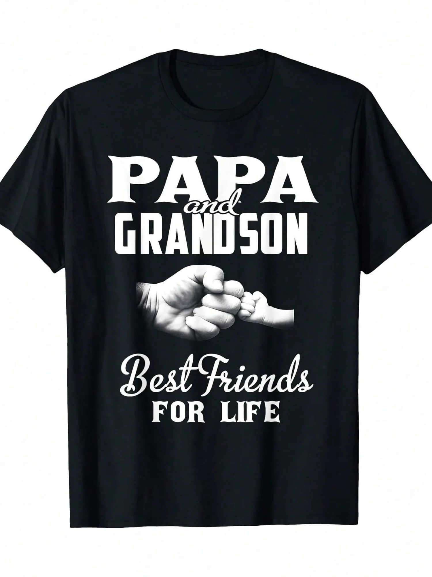 Camiseta de algodón para hombre Papa Grandson Best Friends For Life - Camiseta gráfica negra con diseño de corazón 100% algodón