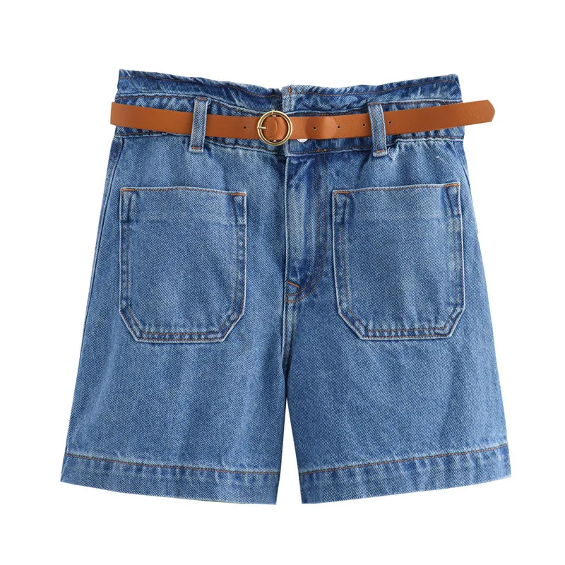 ملابس نسائية أوروبية وأسلوب عصرية وبسيطة مع حزام شورت جينز فضفاض #2