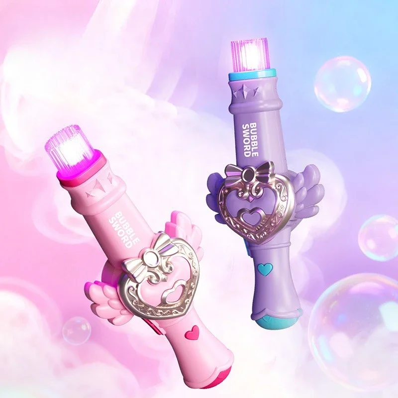 Childrens Smoke Bubble Machine Elastic Magic Bubble Stick Handheld Fully Automatic Dreamy Sound Light Bubble Blow Kids for Toys