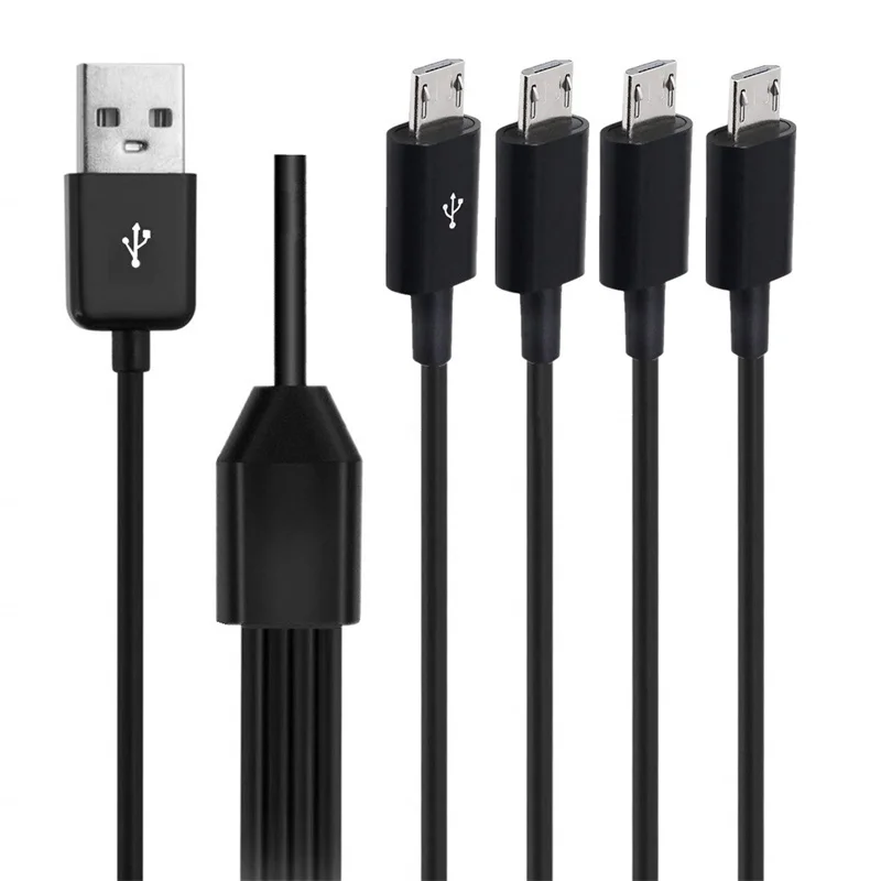 USB 2.0 نوع A ذكر إلى 4 مايكرو USB ، 5 دبوس ذكر الفاصل ، Y مزامنة البيانات وشحن موصل ، أسود محول كابل ، 0.5 متر 1 متر 1.5 متر
