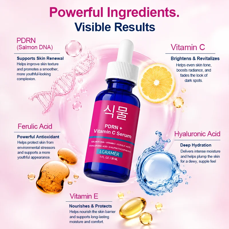 PDRN+Vitamin C Facial Serum Salmon DNA Hyaluronic Acid Nourish Brighten Anti Oxidation Hydrating Repair Lines Skin Care Liquid
