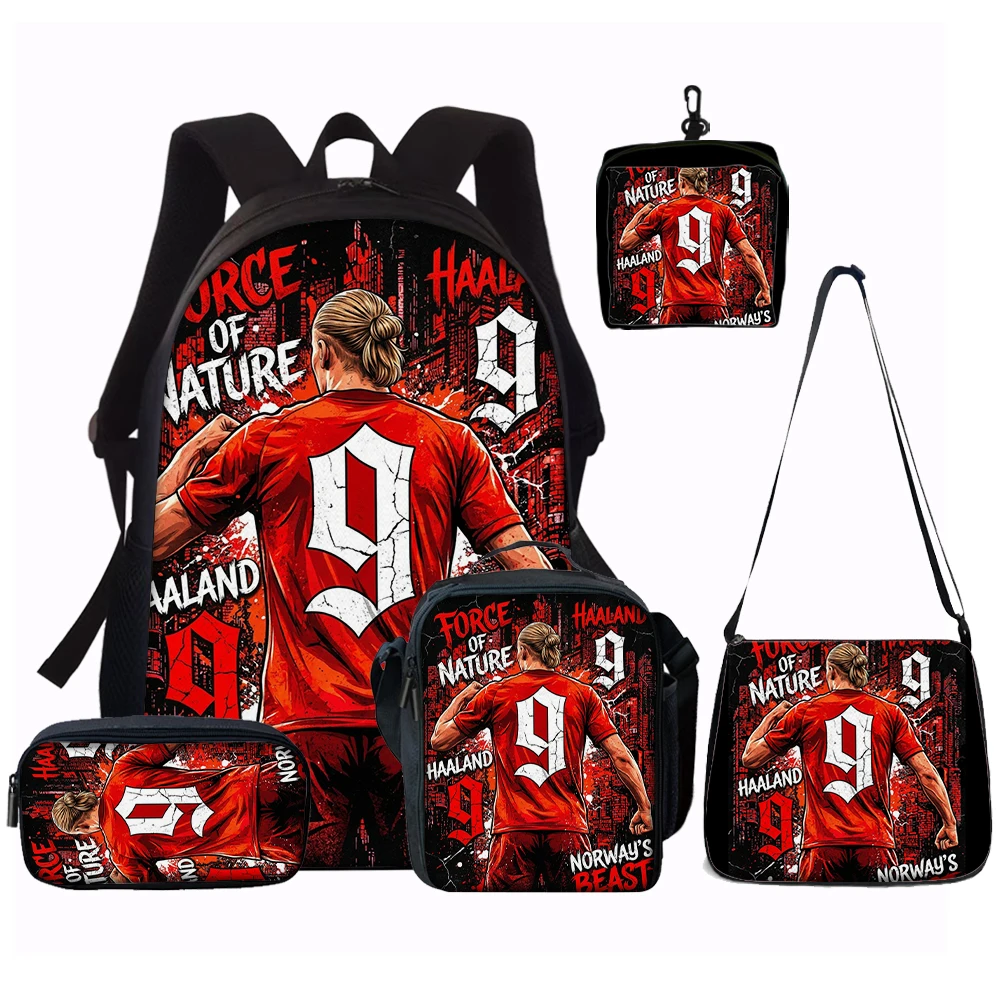 1/2/3/4/5PC Soccer Star Pattern Backpack Set – Large-Capacity Casual Backpack with Matching Clutch & Tote Bag, Perfect for Daily