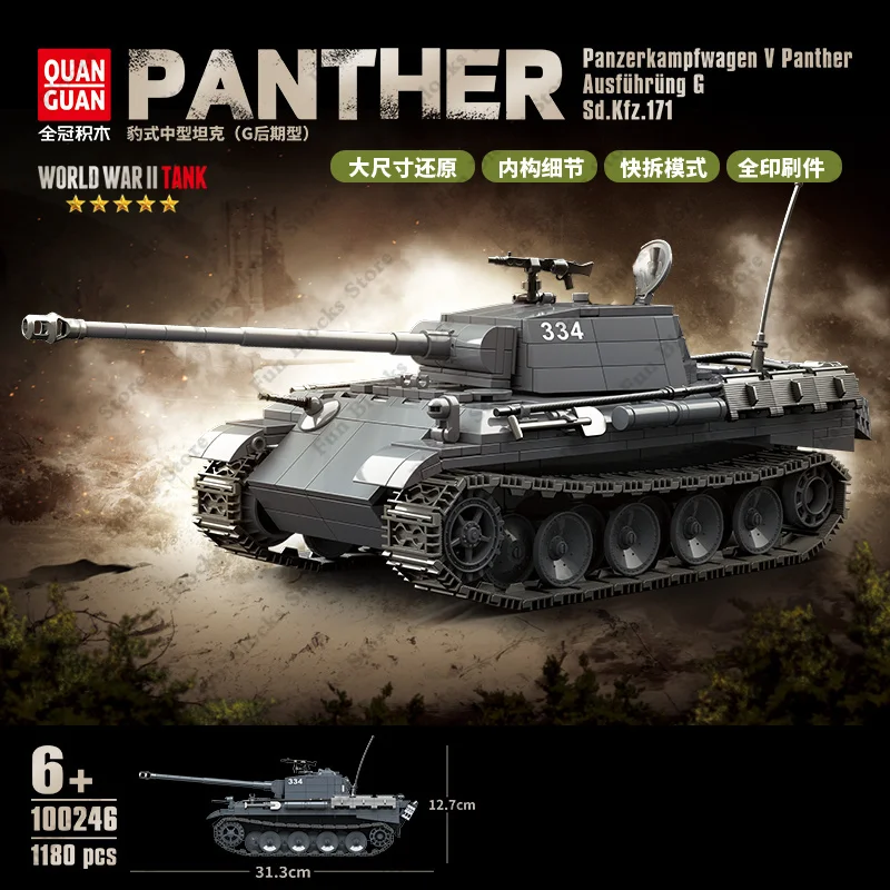 

New WW2 Military Model Series World War II German Panther Medium Tank Collection Soldier Building Blocks Figure Bricks Toys Gift