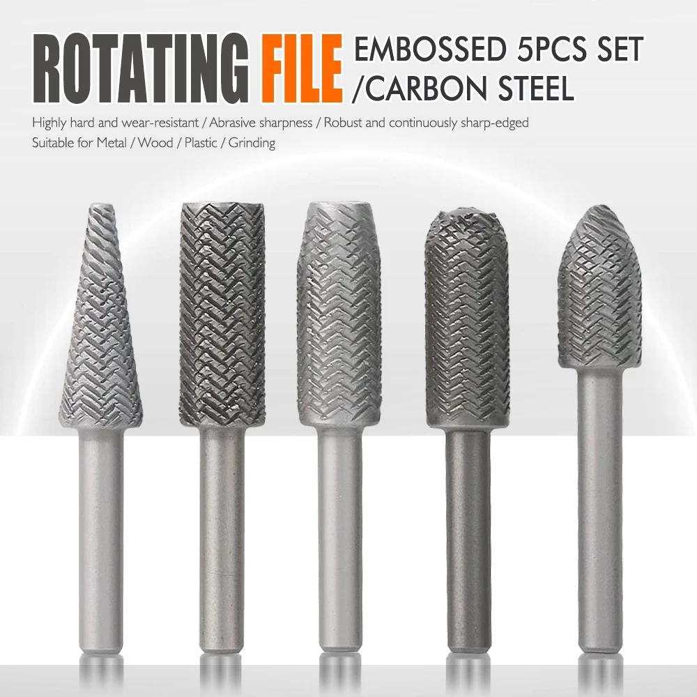 

5 Pcs Woodworking Rotary File Set Electric Rotary Grinding & Polishing Machine with Grinding Head Tea Tray Root Carving Tool