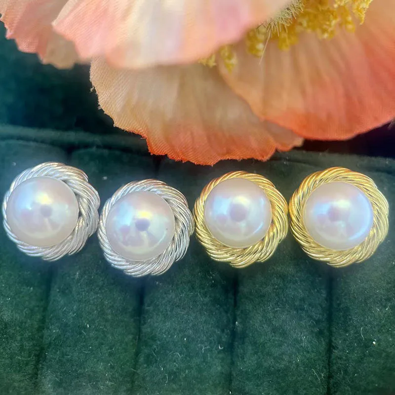 E110 Gold Plated Copper Bird's Nest S925 Sterling Silver Needle Pearl Stud Earrings Findings Jewelry Making DIY Jewelry Accessor