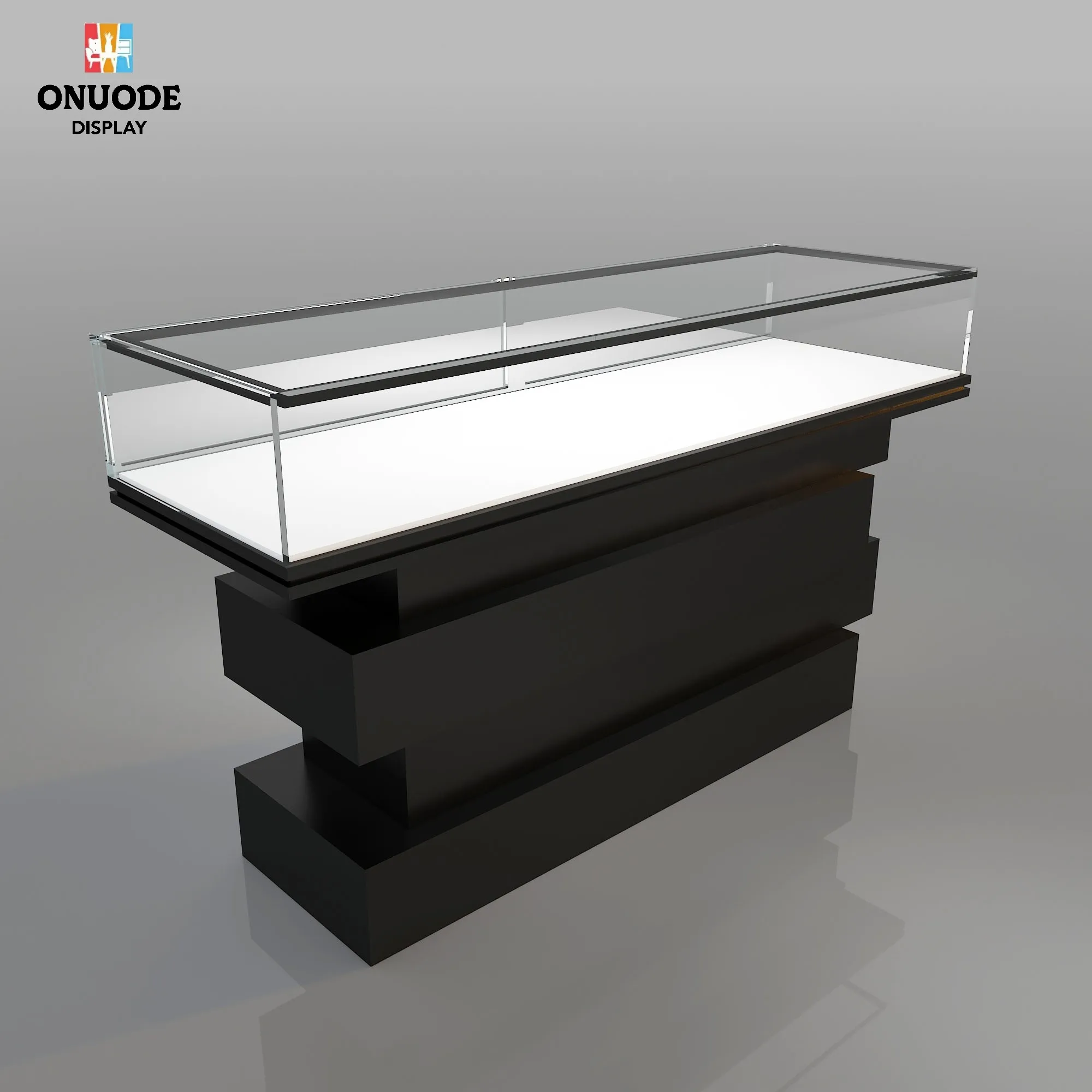 Custom.Hot-Selling LED-Licht Edelstahl Glas Schmuck Vitrine Store Design Ideen für Uhr Vitrine