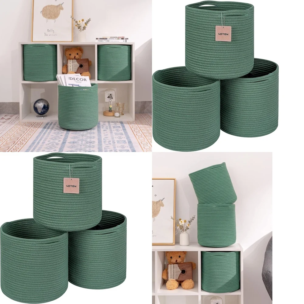 

storage basketsStorage Cubes Basket 11X11X11 inch for 12X12 inch Organizer 3 Pack Green Woven Cotton Home Storage Bins Closet