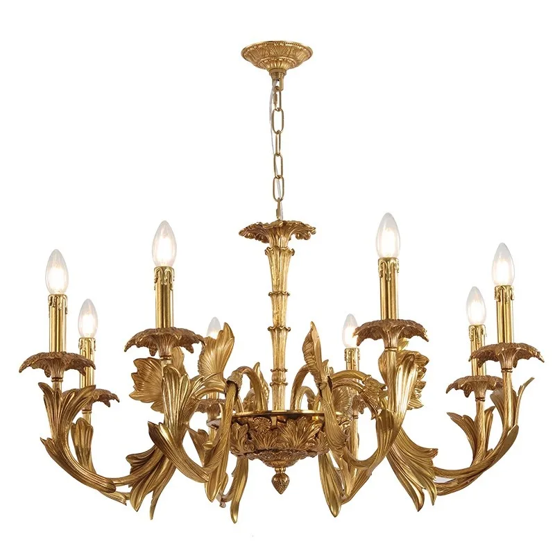 French retro European art hotel box villa large guest hall restaurant bedroom room decoration all copper chandelier